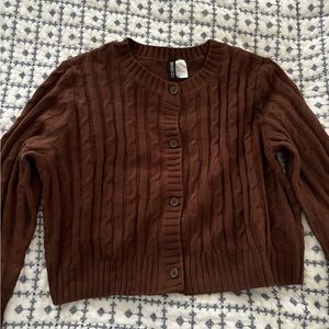 Brown Cable Knit Cardigan
